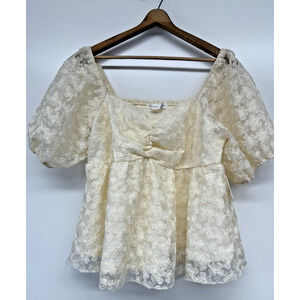 Altar'd State XL Lace Floral Puff Sleeve Sweetheart Neckline Peasant Milkmaid